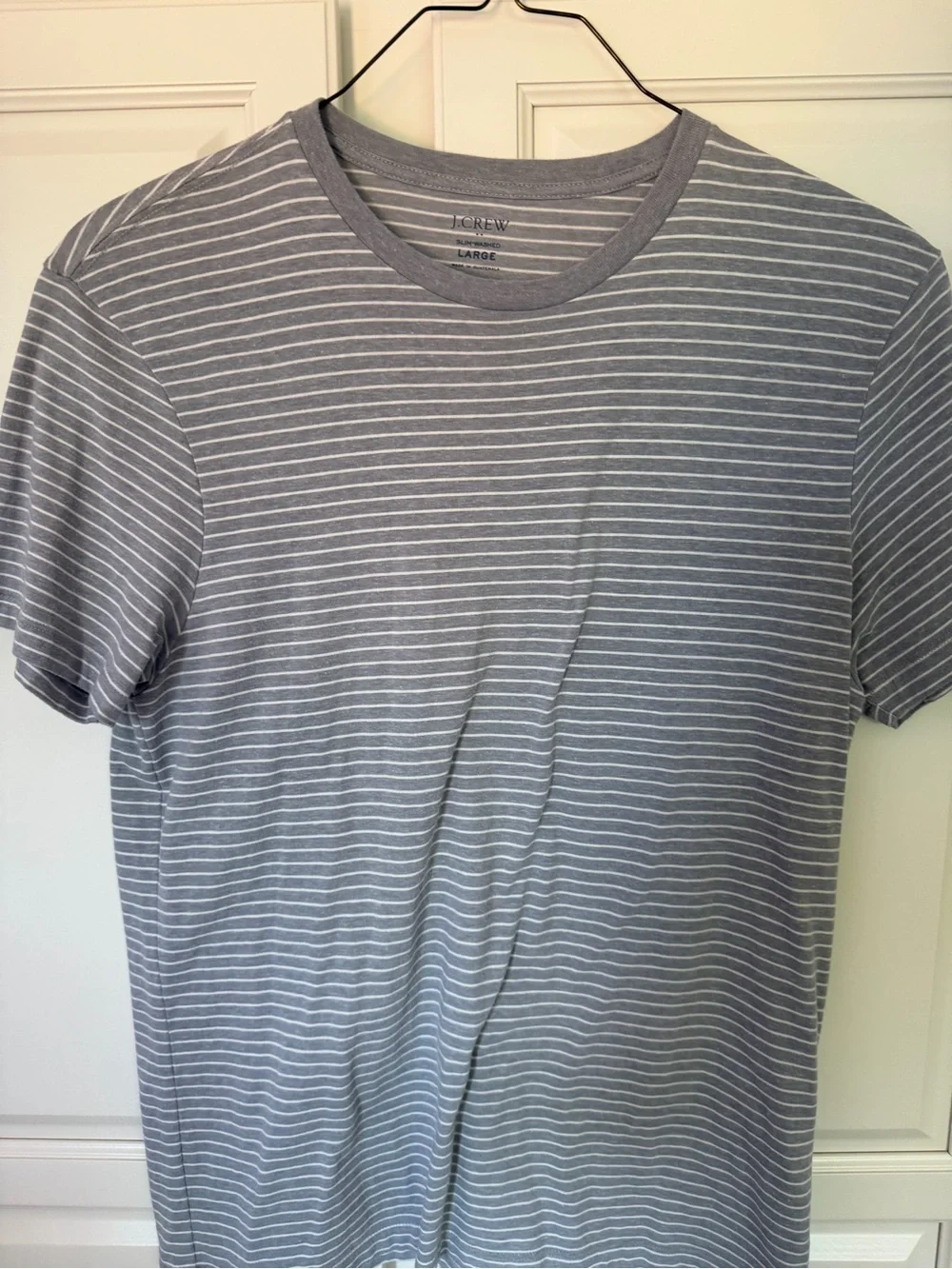 J. Crew Large Gray and White Striped Short Sleeve Tee